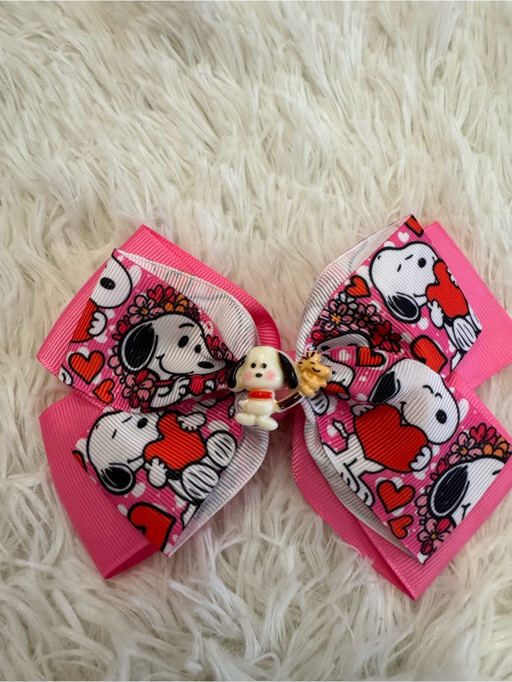 Pink Snoopy Heart Kids Hair Bow with Character Charm